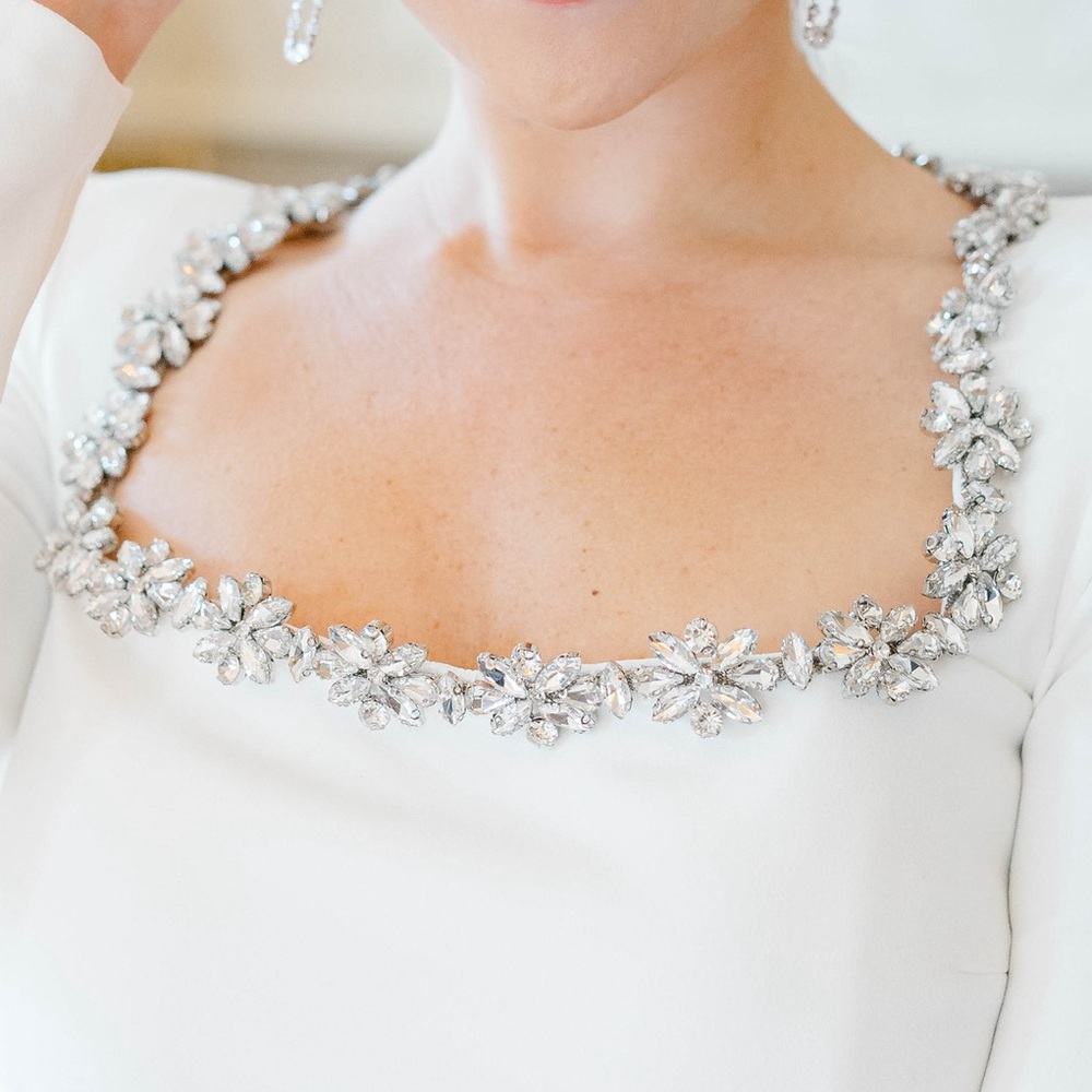 NADINE MERABI Kimberly White Long Sleeve MiniDress with Embellished Neckline - Picture 6 of 7